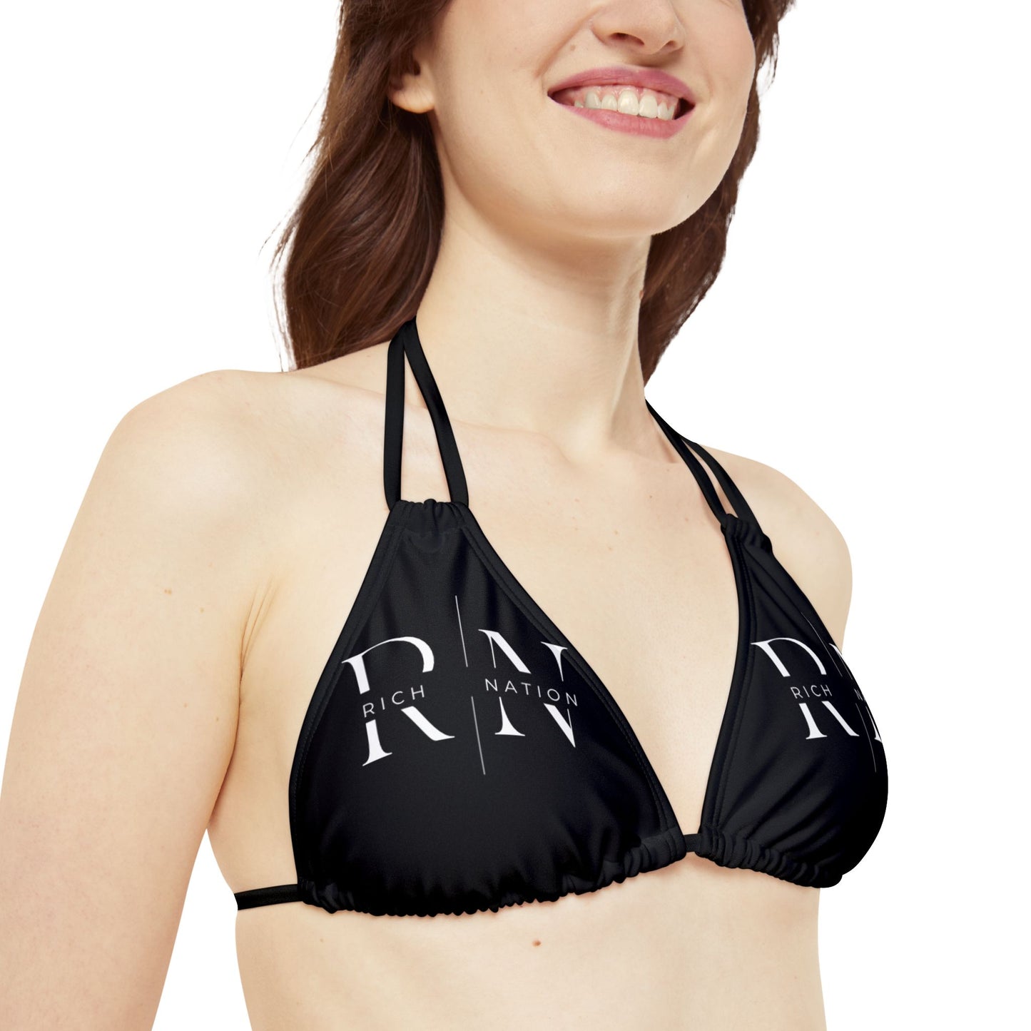 Rich Nation Strappy Triangle Bikini Top (AOP)