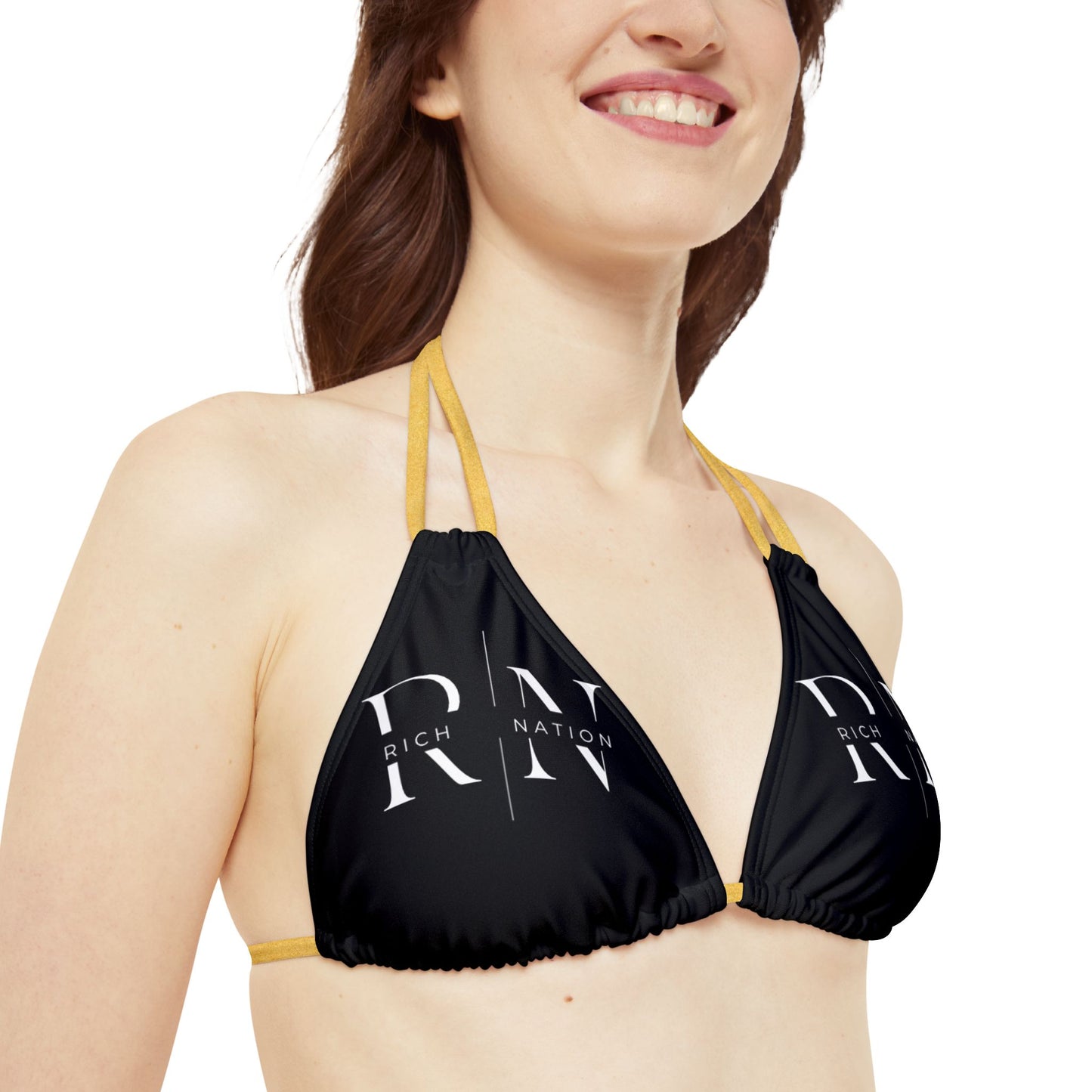 Rich Nation Strappy Triangle Bikini Top (AOP)